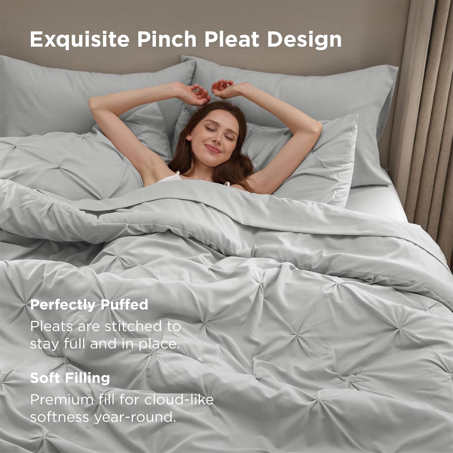 7PCS King Size Pintuck Comforter Set | Bedsure Cloud Soft Hotel Quality All Season Bedding