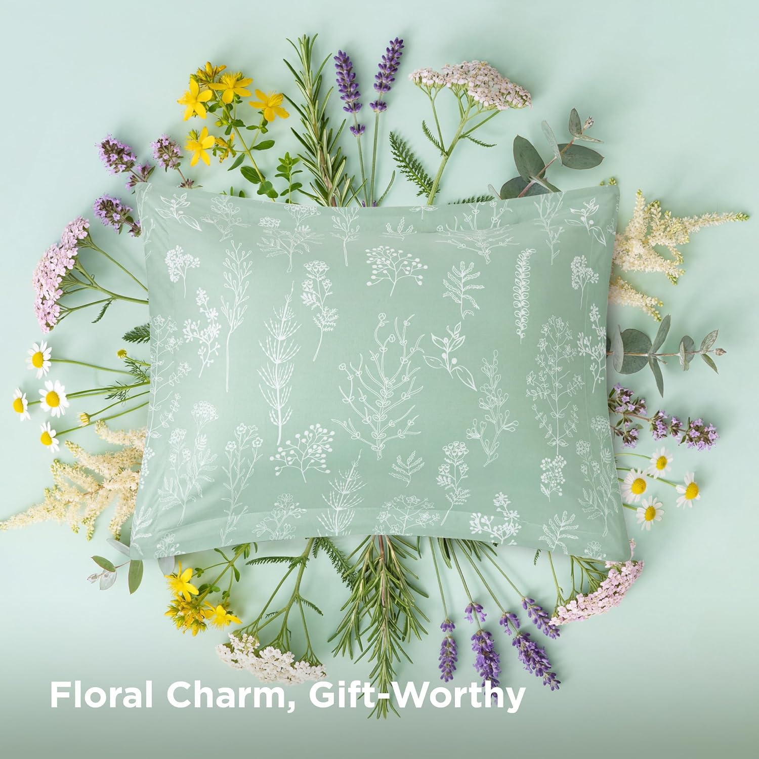 3Pcs Reversible Botanical Floral Comforter Set, Lightweight Soft Summer Bedding Set with 2 Pillow Shams, Bedroom Bedding Gift